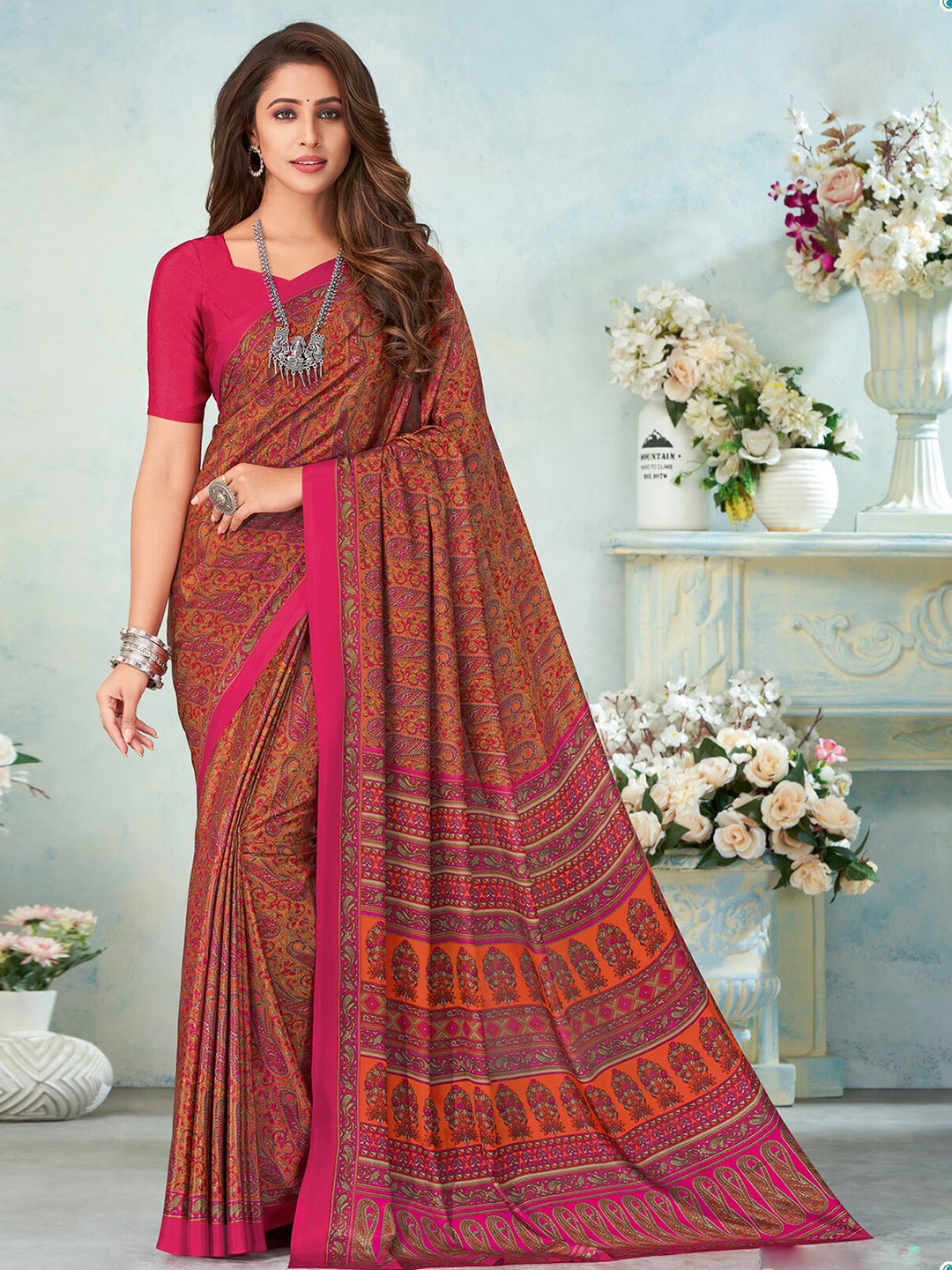 

ODETTE Ethnic Motifs Silk Crepe Saree, Pink
