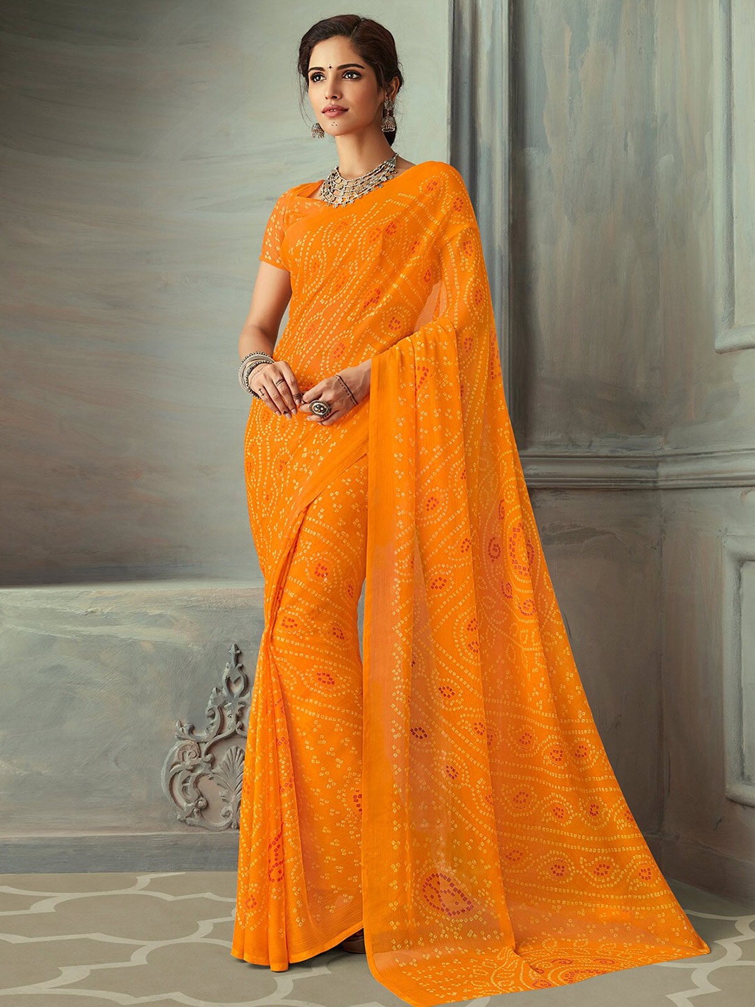 

ODETTE Bandhani Printed Saree, Yellow