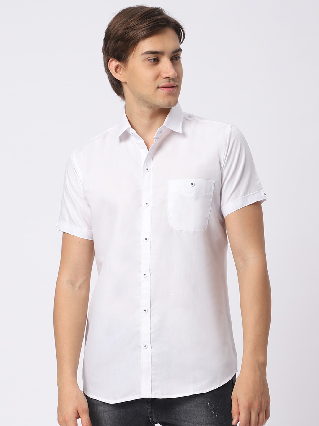 

N AND J Classic Spread Collar Cotton Casual Shirt, White