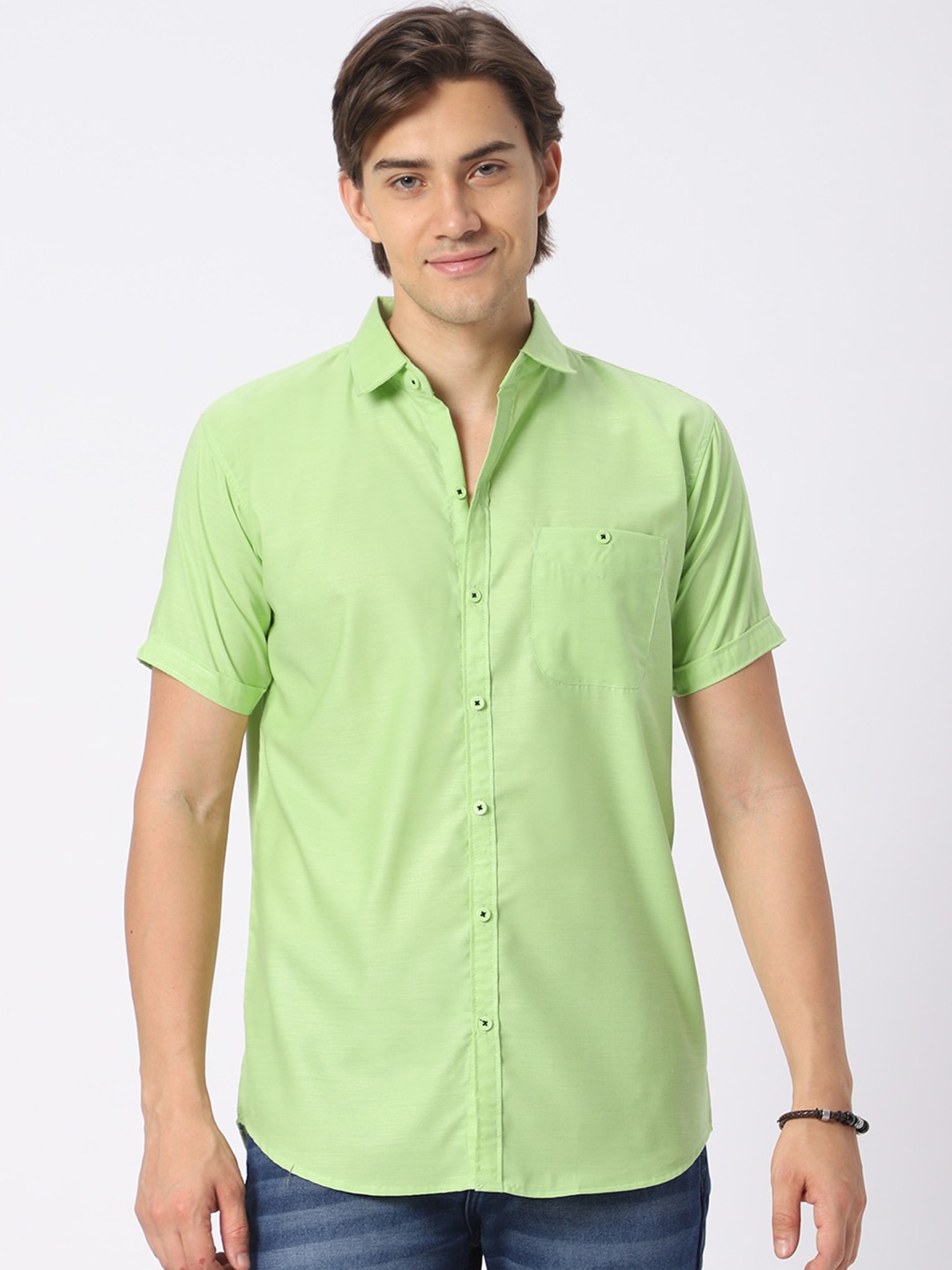 

N AND J Classic Spread Collar Cotton Casual Shirt, Sea green