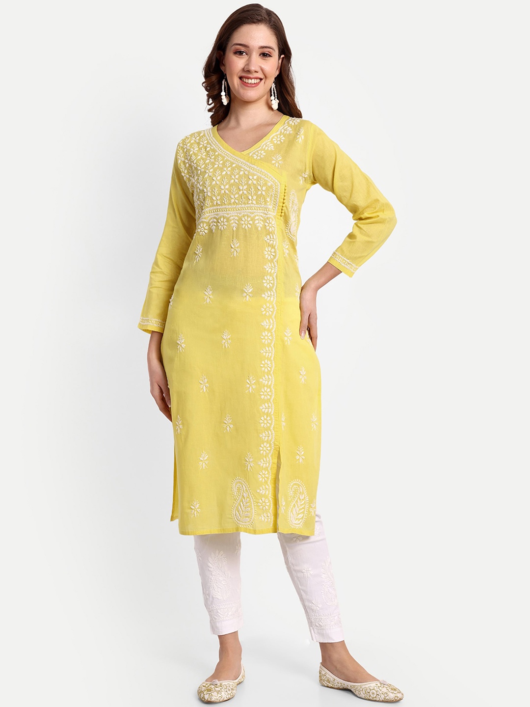 

Indiankala4u Floral Embroidered Cotton Kurta, Yellow