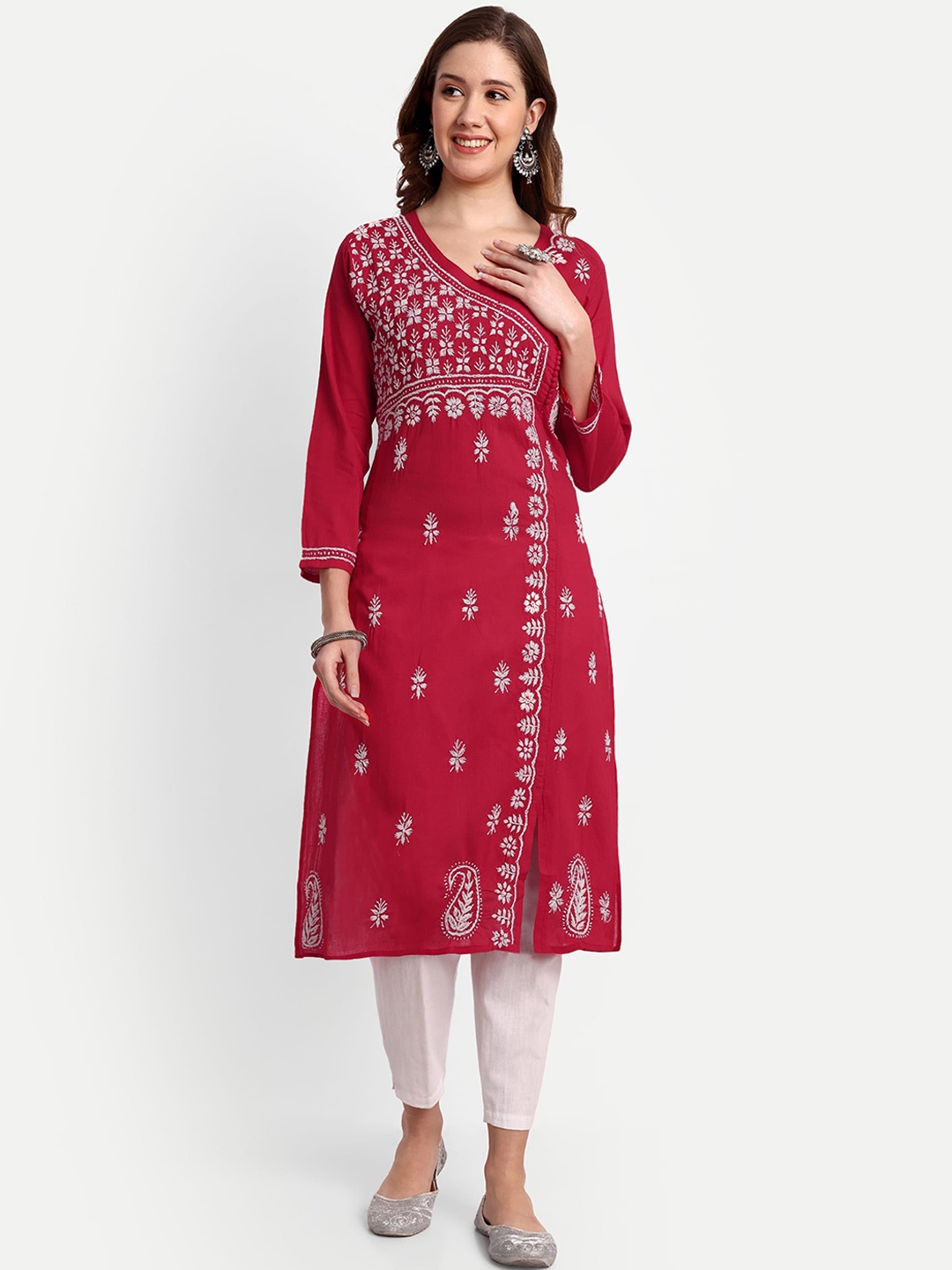 

Indiankala4u Floral Embroidered Cotton Kurta, Red