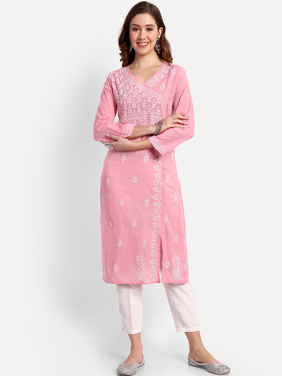 

Indiankala4u Floral Embroidered Cotton Kurta, Peach