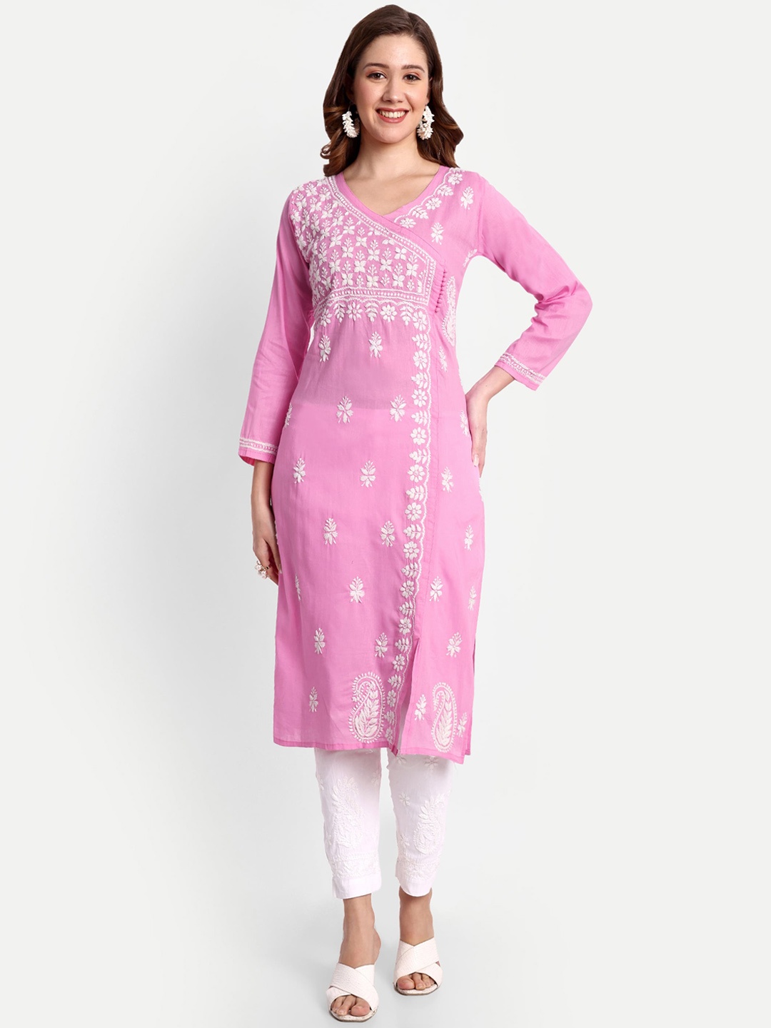 

Indiankala4u Floral Embroidered Cotton Kurta, Pink