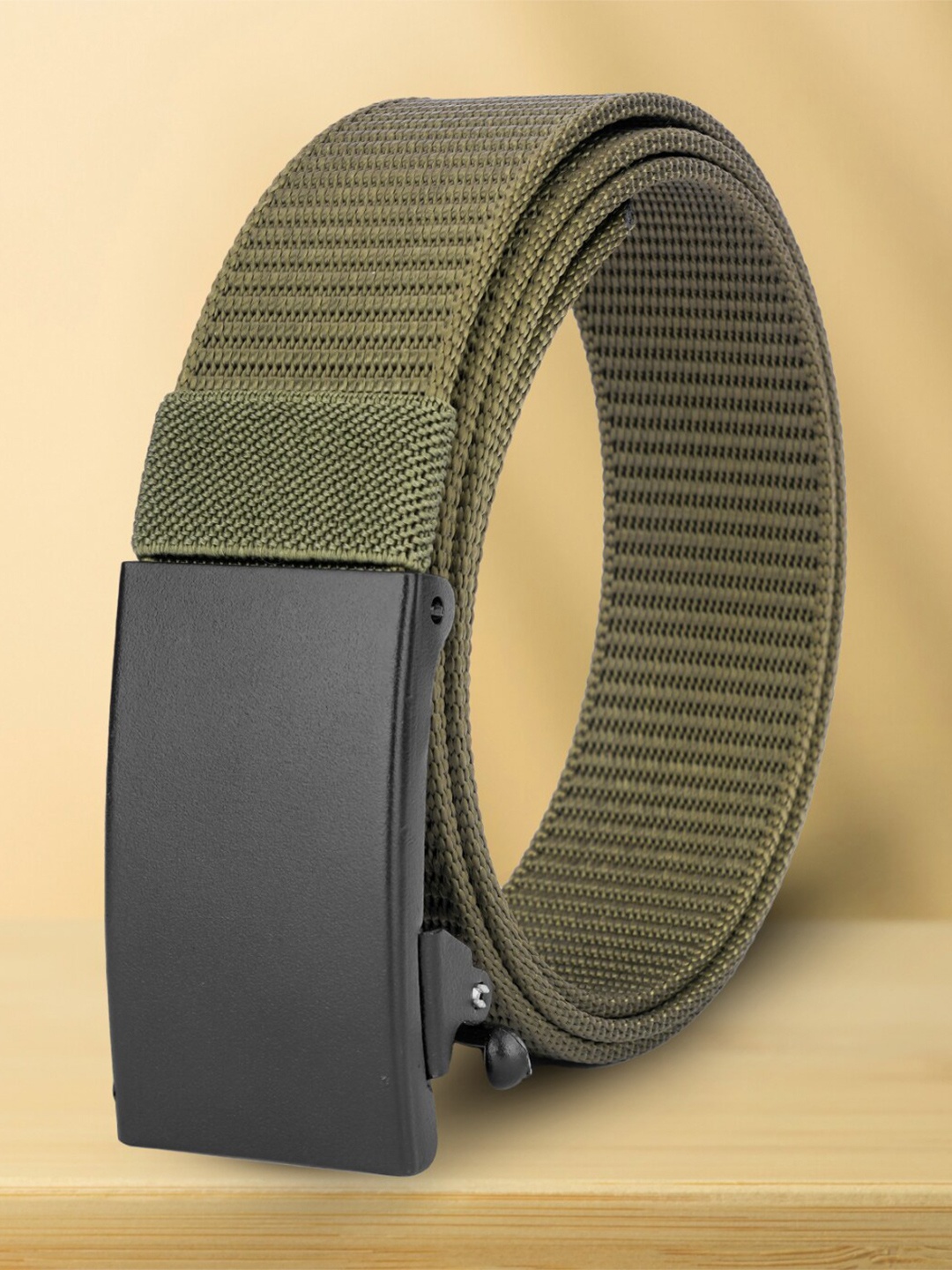 

Kastner Men Woven Design Slider Buckle Belt, Olive