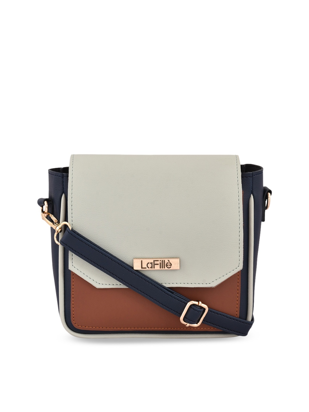 

LaFille Colourblocked Structured Sling Bag, Blue