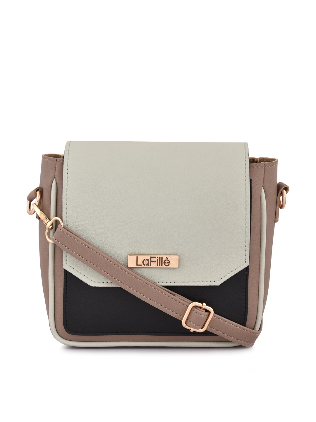 

LaFille Colourblocked PU Structured Sling Bag, Beige