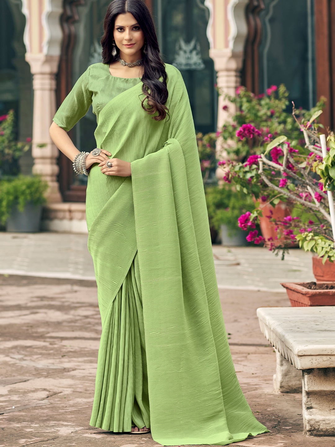 

Somras Accordion Pleated Sarees, Green