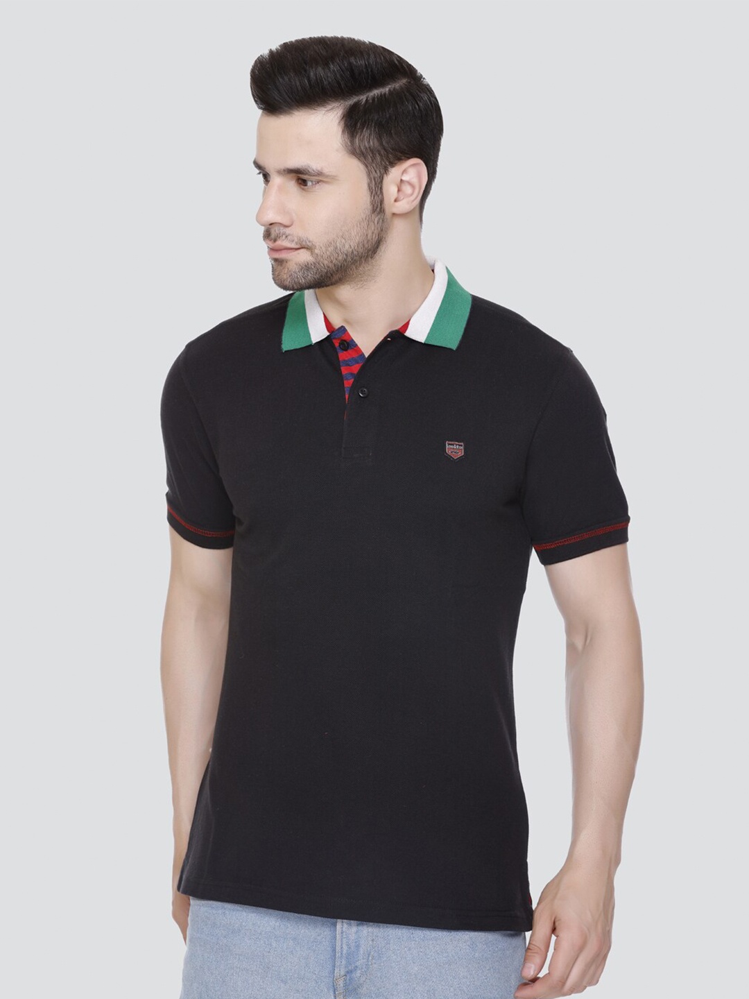 

LEAD & RIDE Polo Collar Cotton Casual T-Shirt, Black