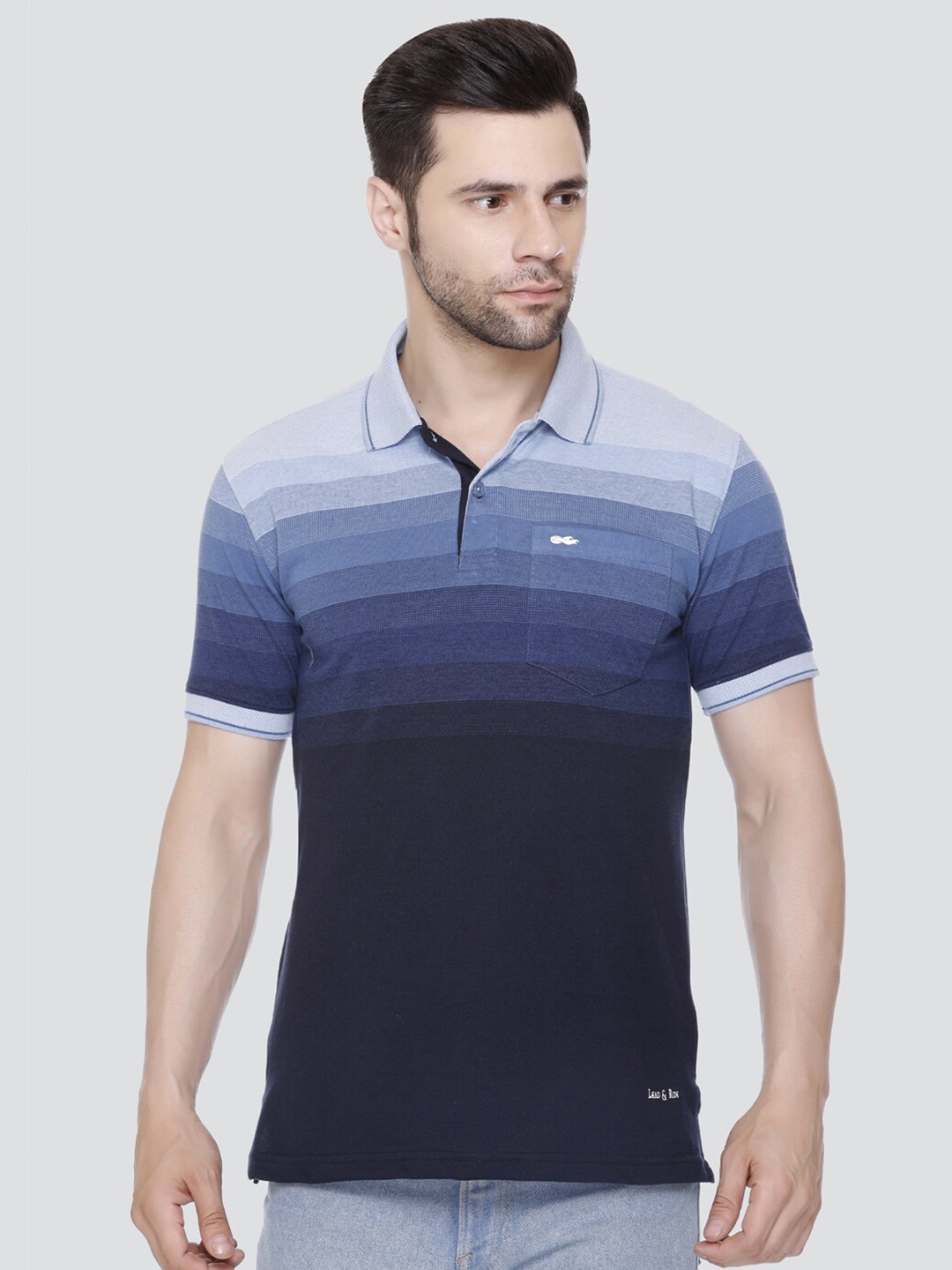 

LEAD & RIDE Striped Polo Collar Cotton Casual T-Shirt, Blue