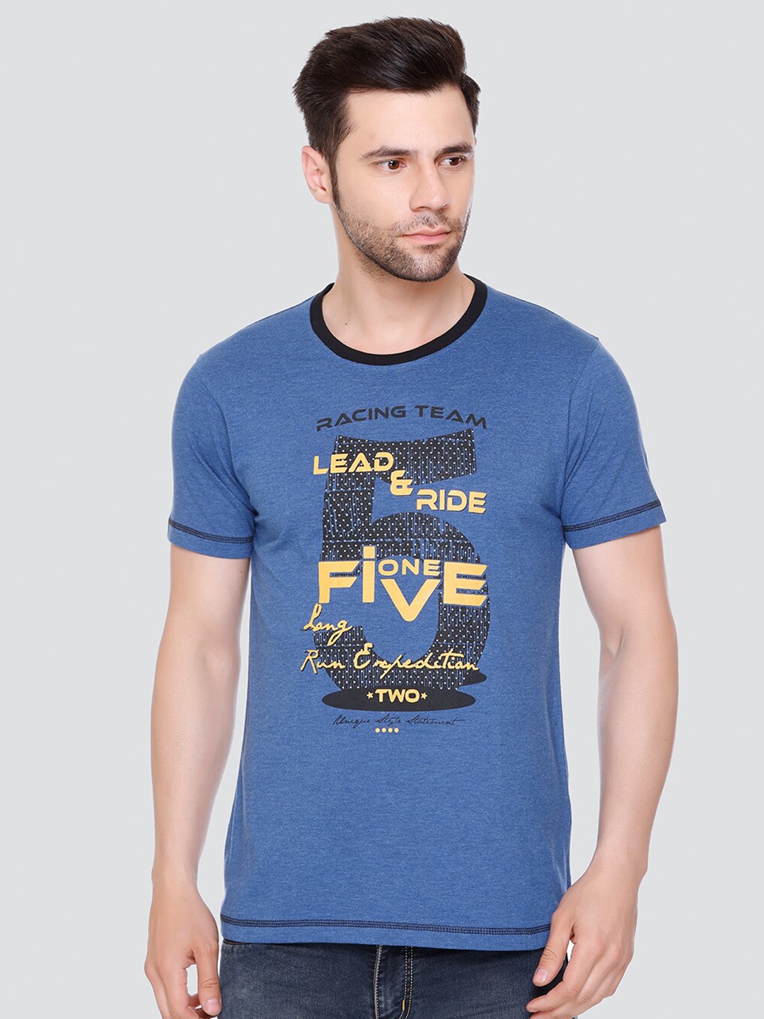 

LEAD & RIDE Typographic Printed Cotton T-shirt, Navy blue