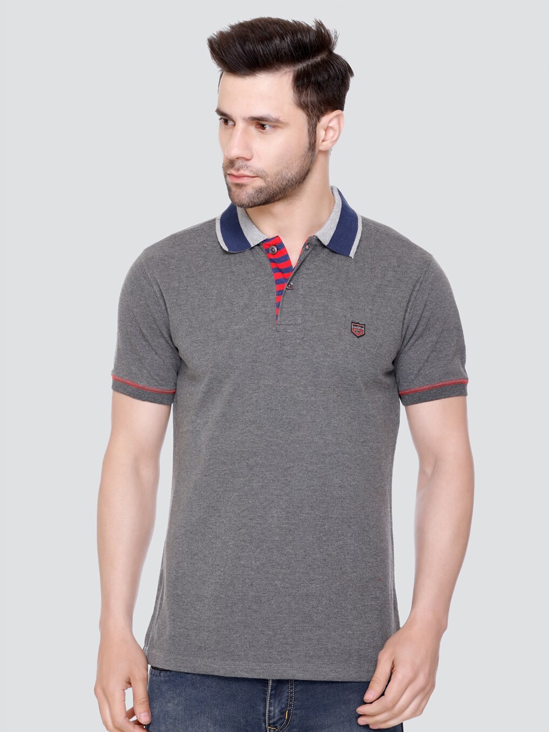 

LEAD & RIDE Polo Collar Cotton T-Shirt, Grey