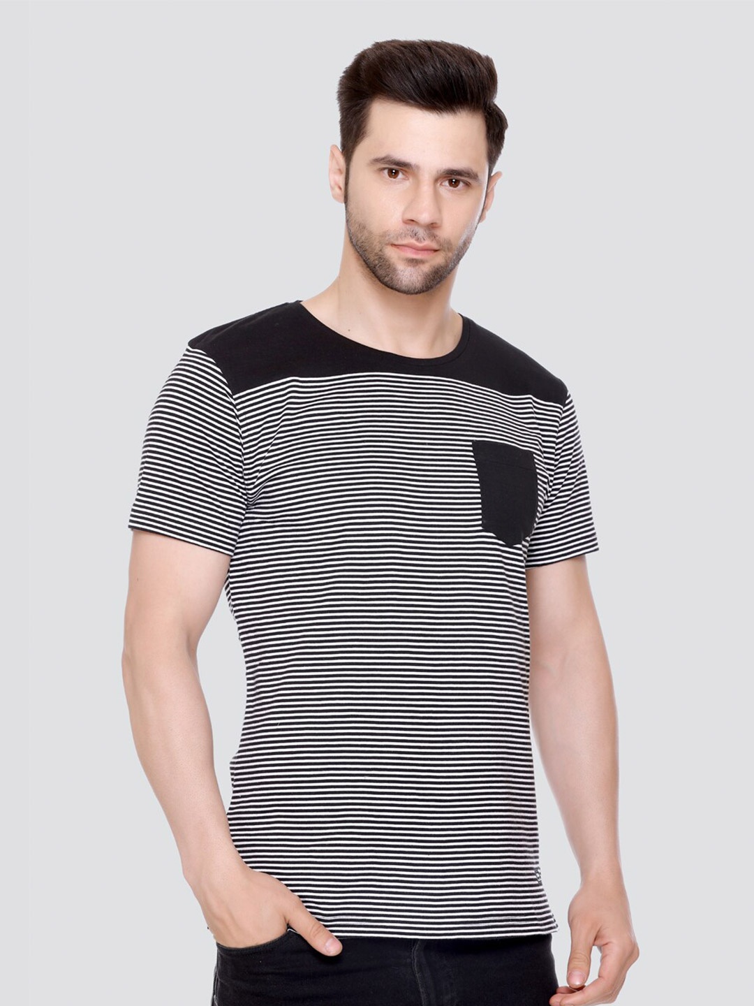 

LEAD & RIDE Striped Cotton T-Shirt, Black