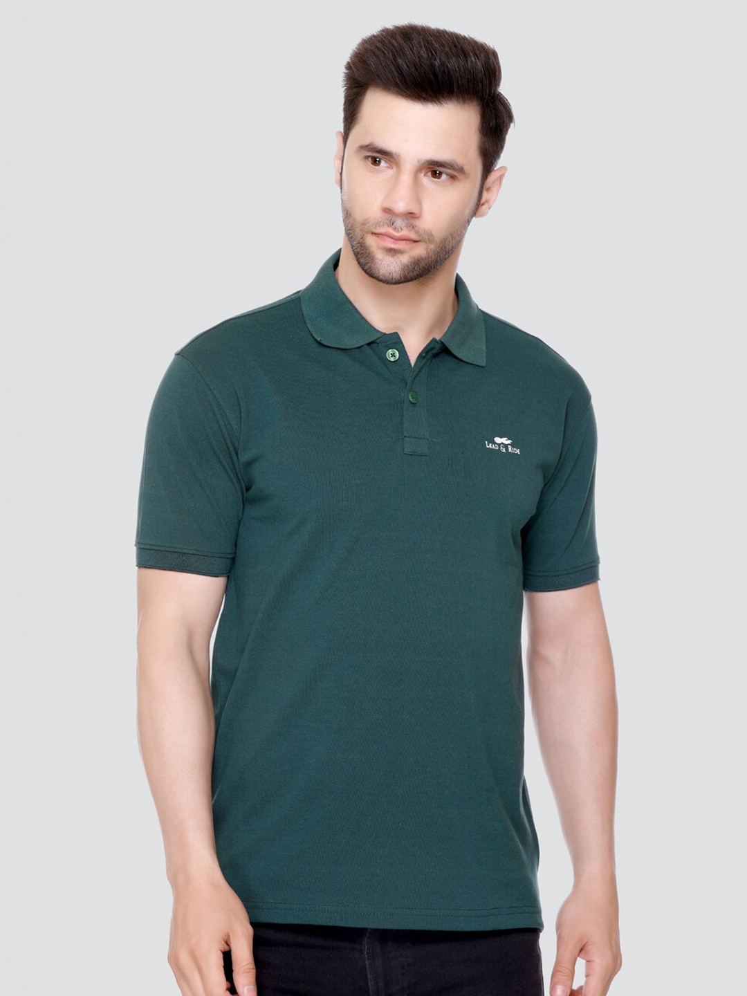 

LEAD & RIDE Polo Collar Short Sleeve Cotton T-shirt, Green
