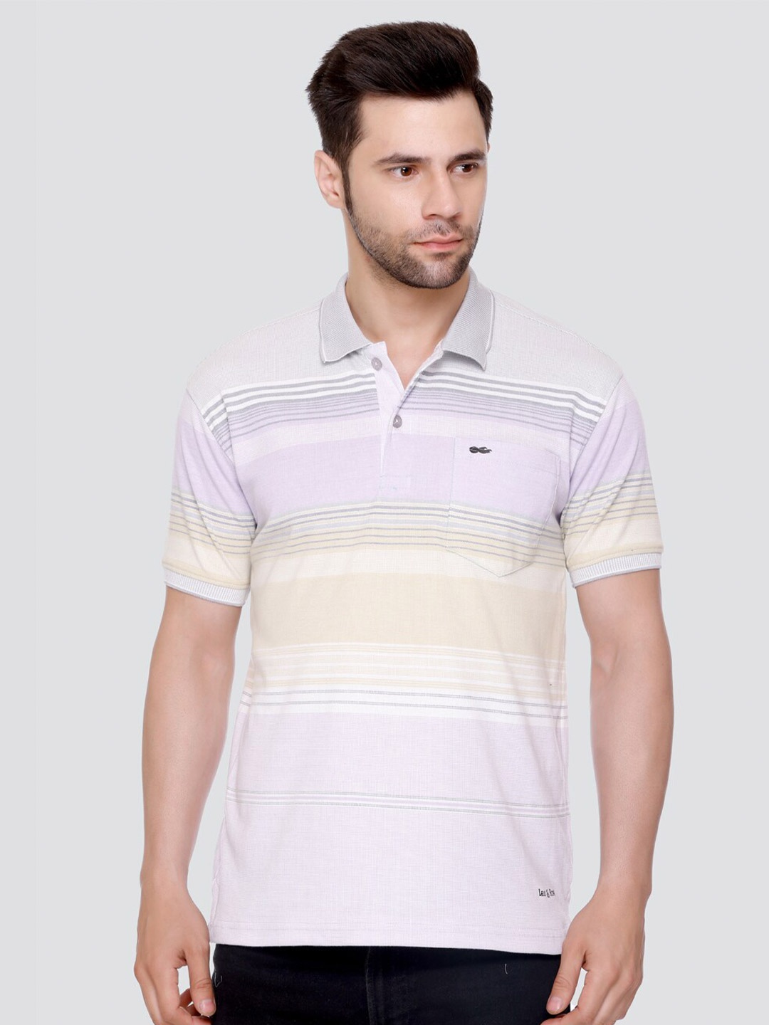 

LEAD & RIDE Striped Polo Collar Cotton T-Shirt, Lavender
