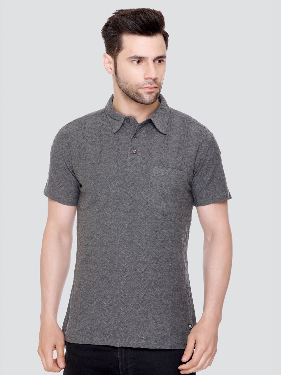 

LEAD & RIDE Polo Collar Cotton T-Shirt, Grey