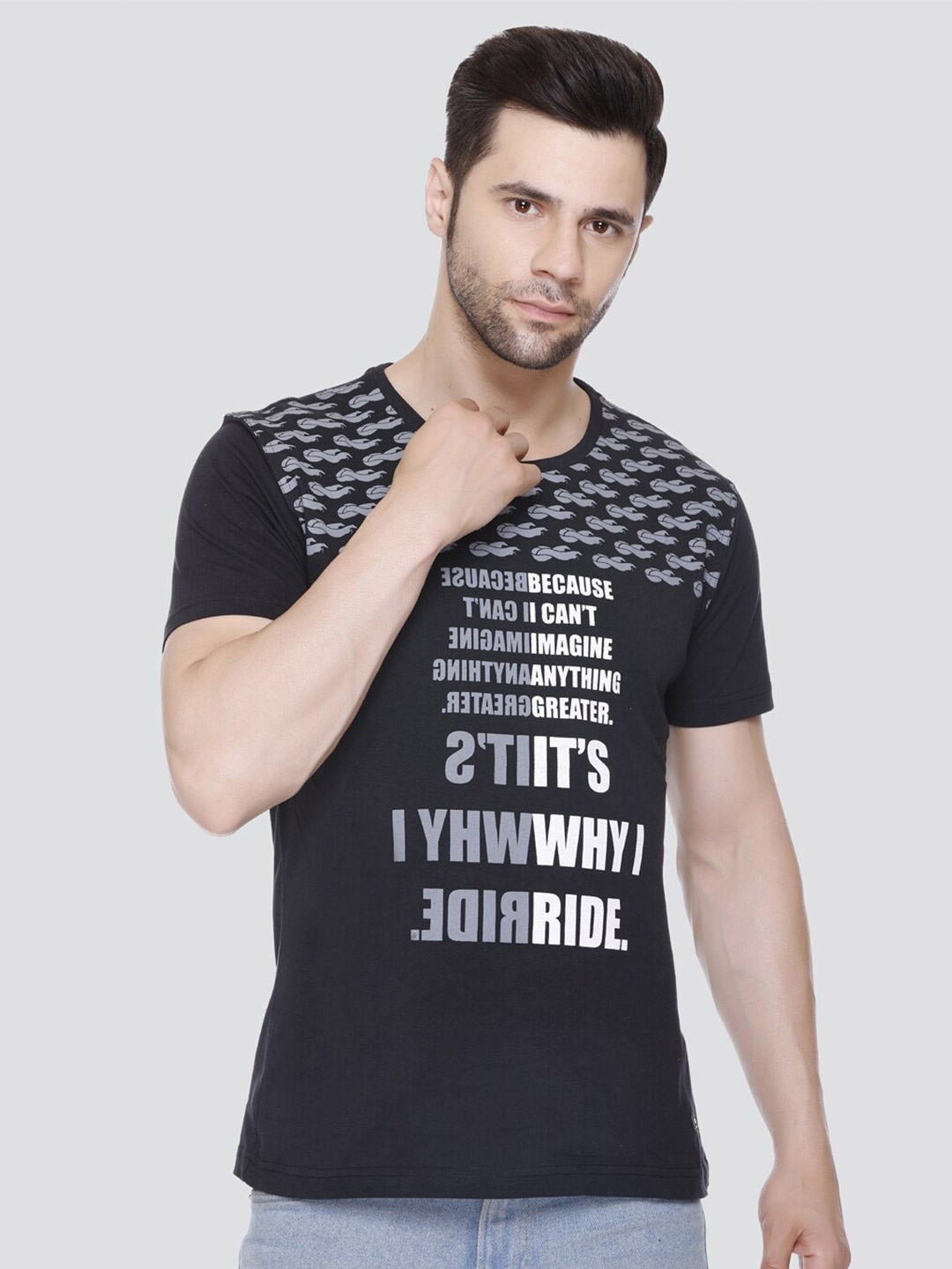 

LEAD & RIDE Typography Printed Cotton T-Shirt, Black