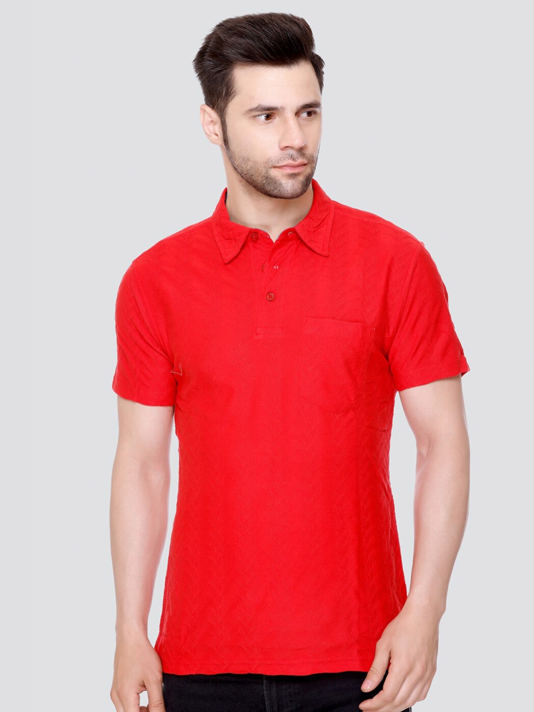 

LEAD & RIDE Polo Collar Pocket Detail Cotton T-shirt, Red