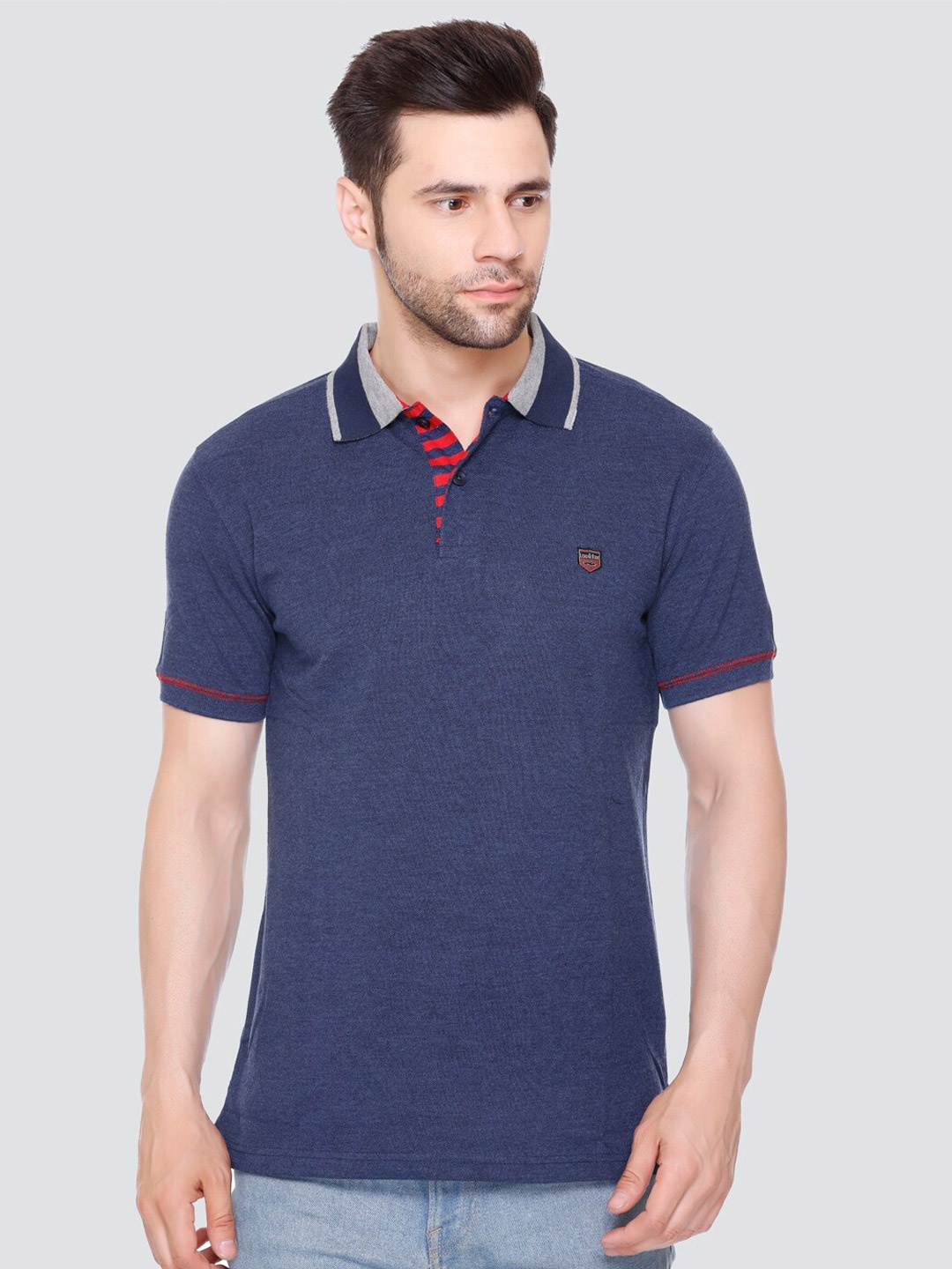 

LEAD & RIDE Regular Fit Polo Collar Cotton T-shirt, Blue