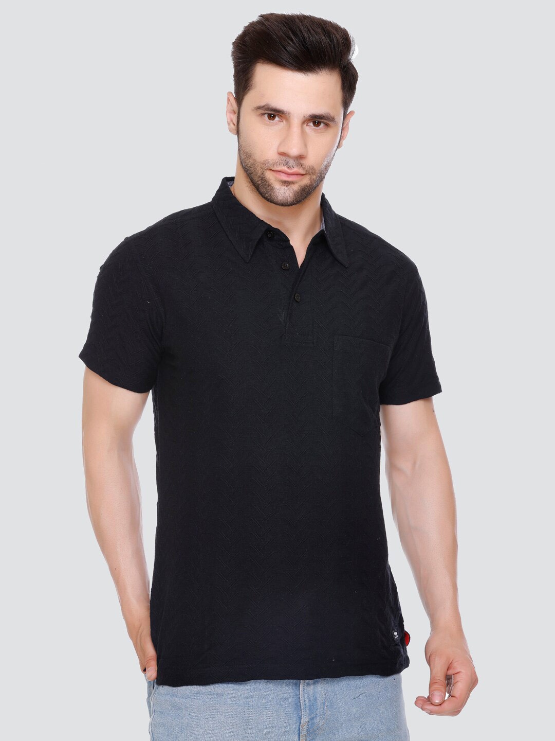 

LEAD & RIDE Polo Collar Cotton T-shirt, Black
