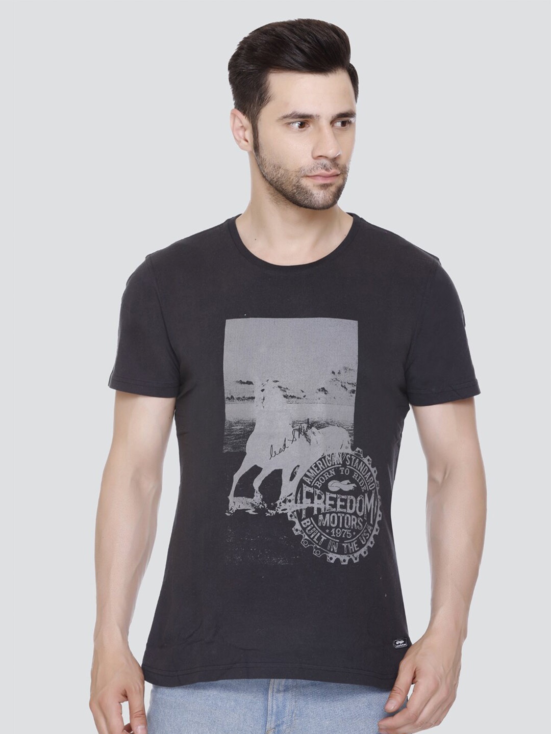 

LEAD & RIDE Graphic Printed Cotton T-shirt, Black