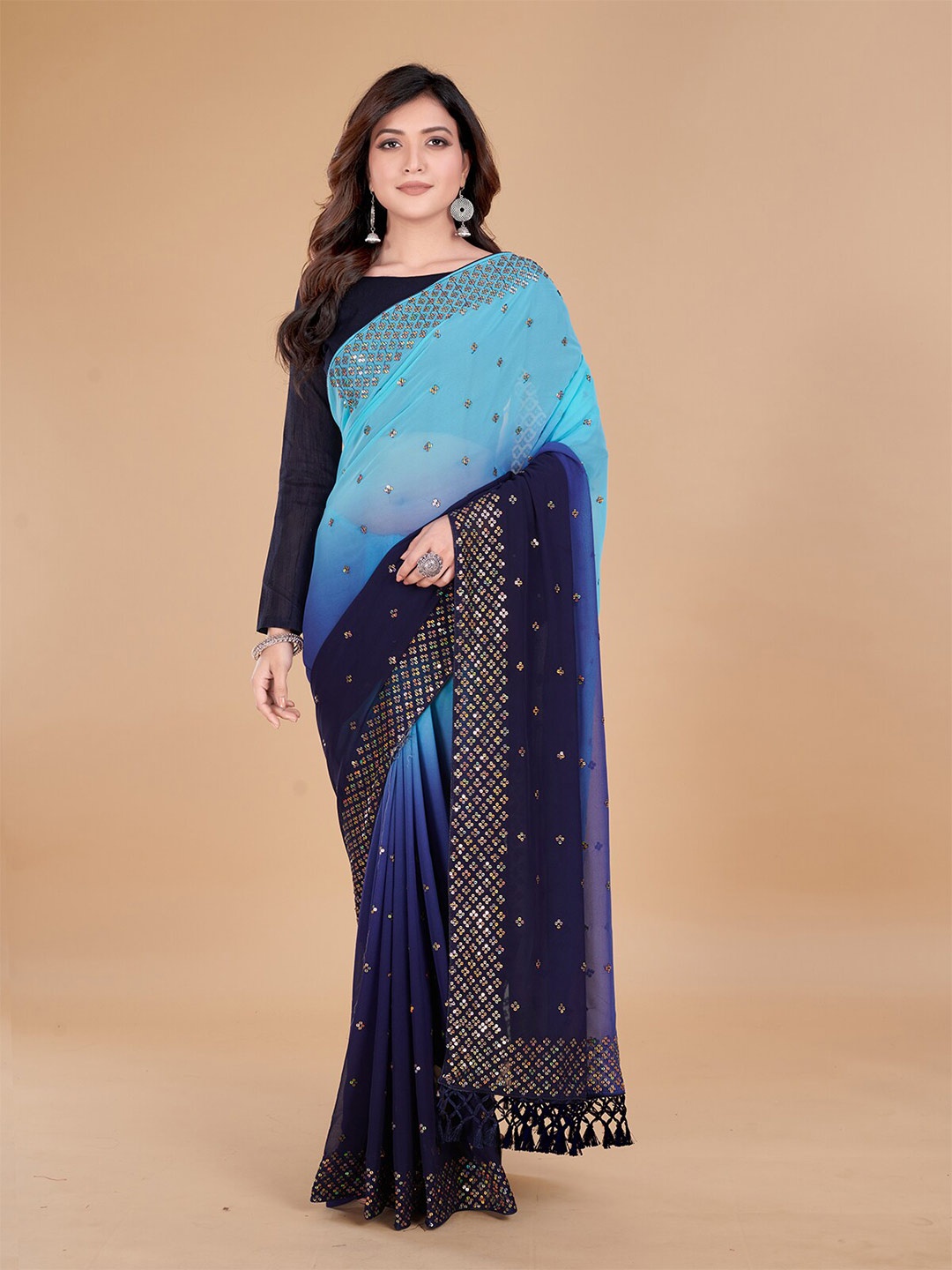 

KALINI Sequin Embellished Saree, Blue