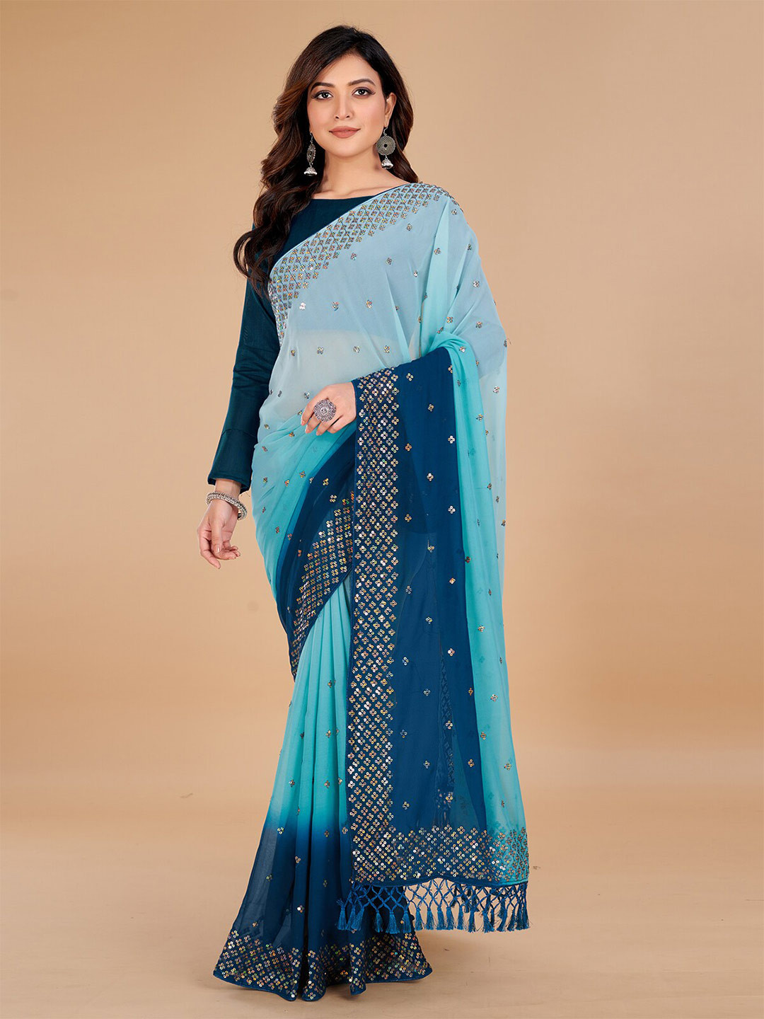 

KALINI Sequin Embellished Saree, Teal