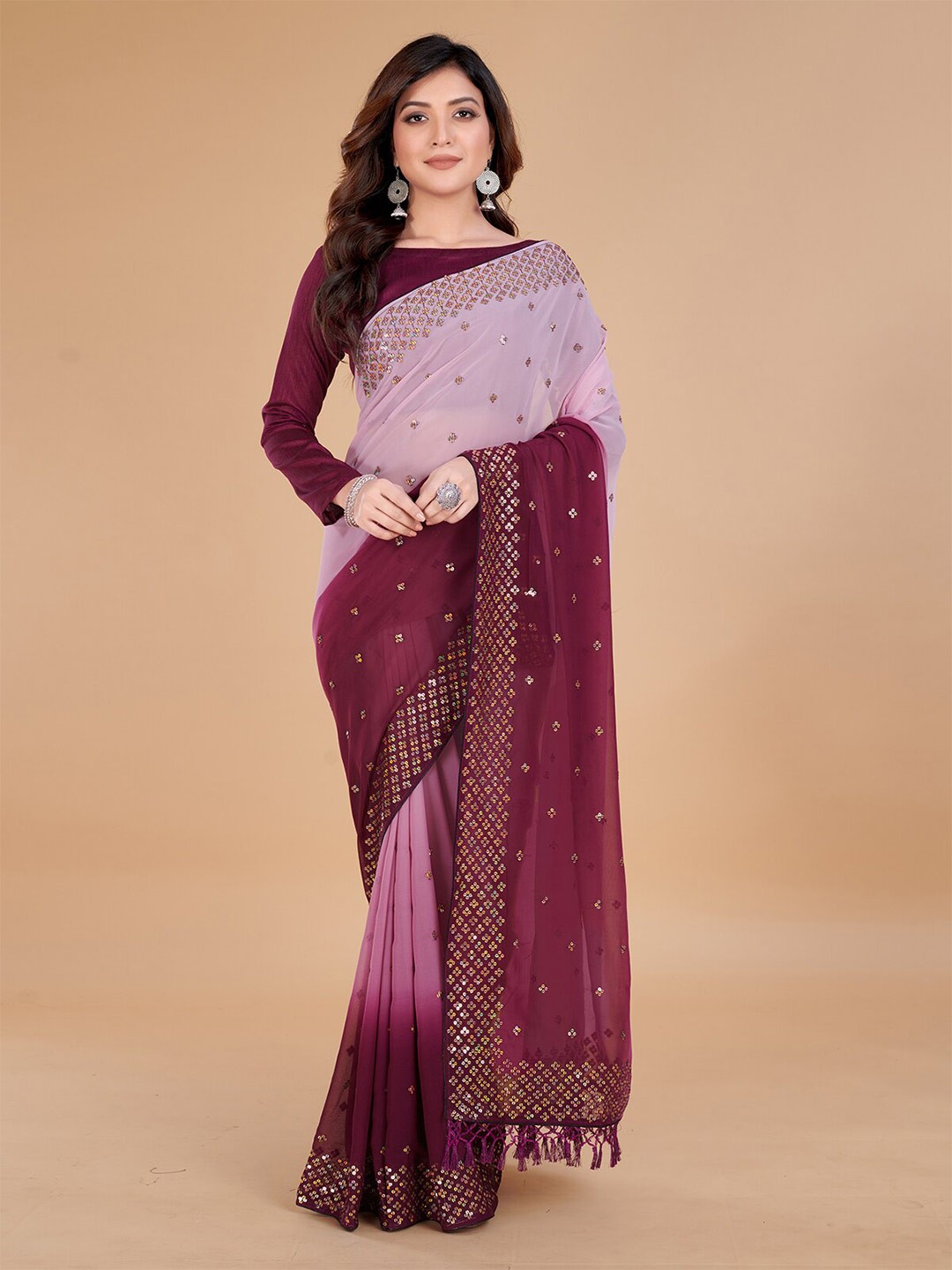 

KALINI Sequin Embellished Saree, Pink