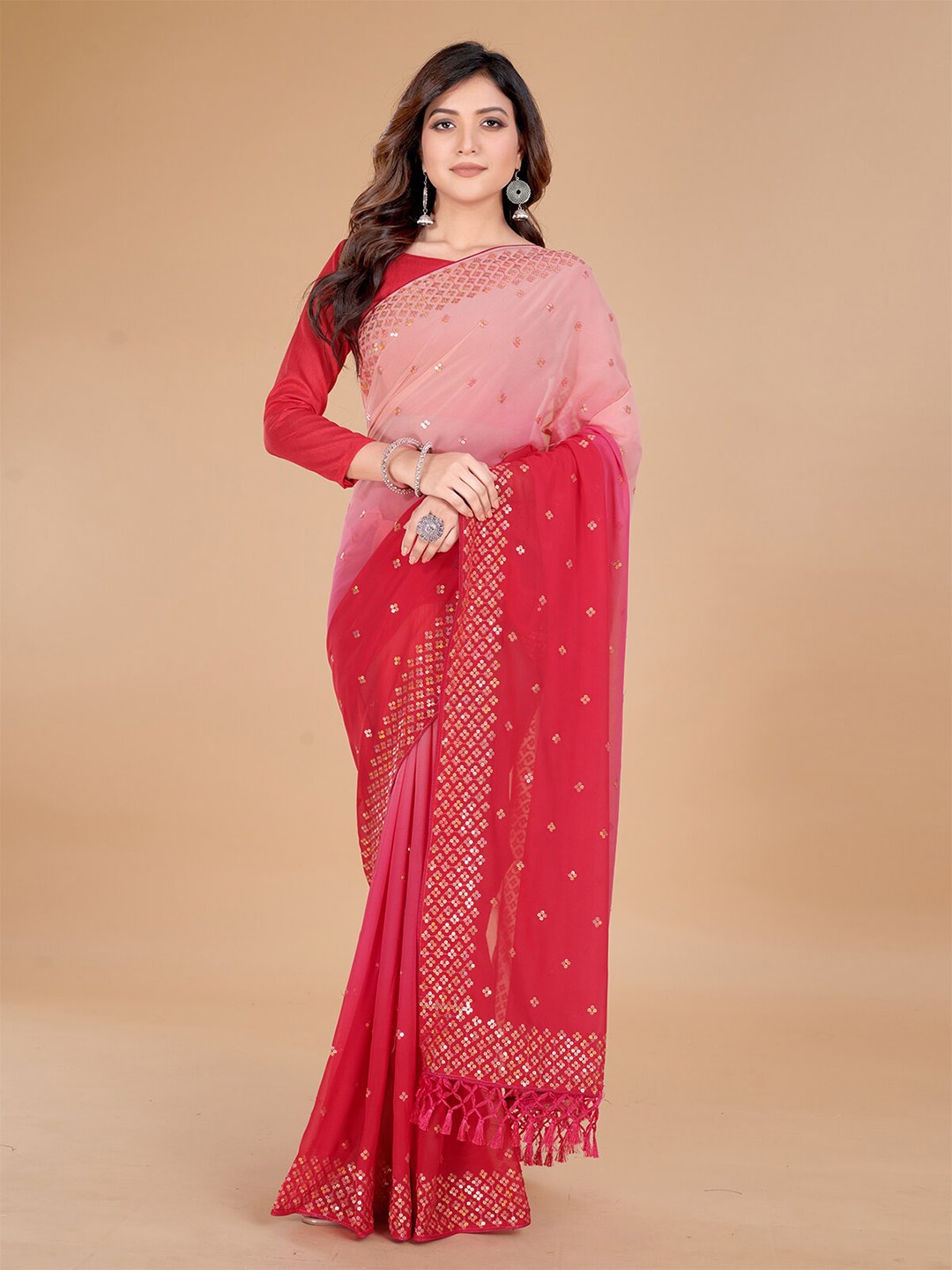 

KALINI Sequin Embellished Saree, Pink