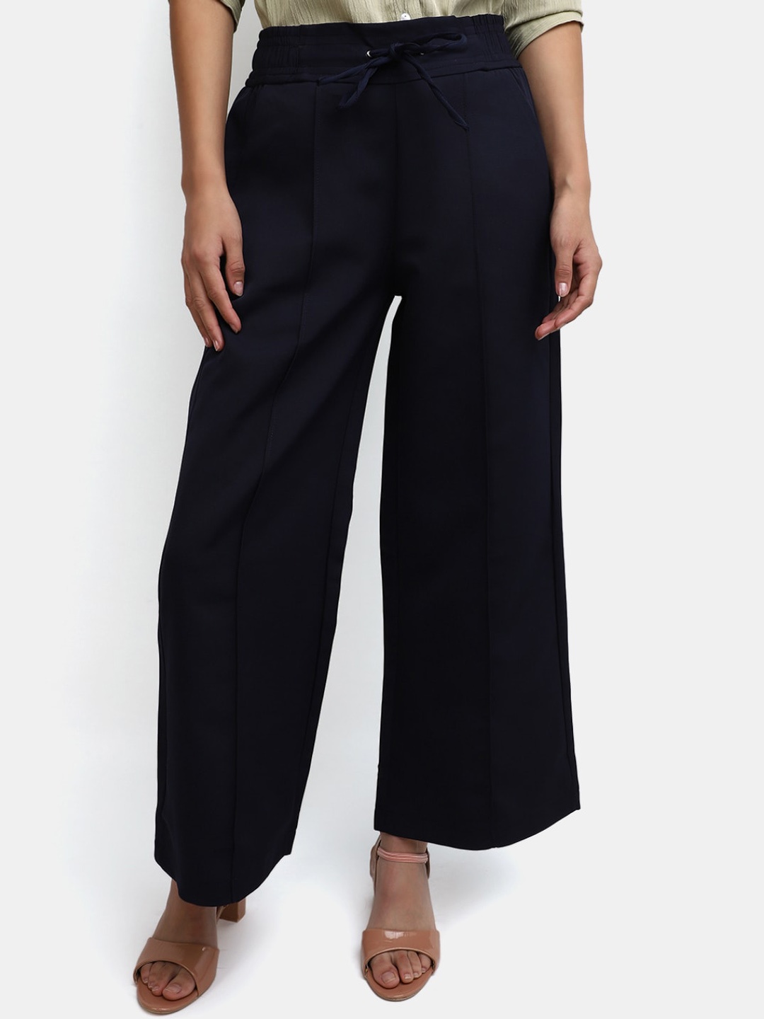 

V-Mart Women Mid-Rise Cotton Parallel Trousers, Navy blue