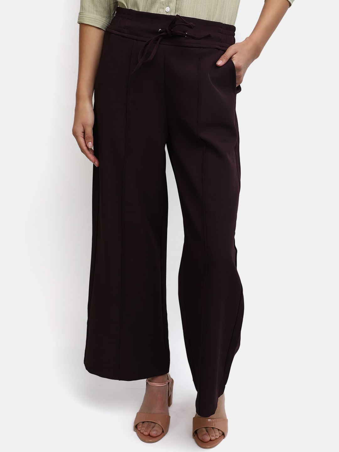 

V-Mart Women Mid-Rise Cotton Parallel Trousers, Black