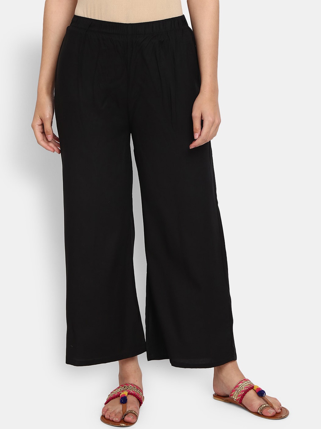 

V-Mart Women Mid-Rise Parallel Trousers, Black