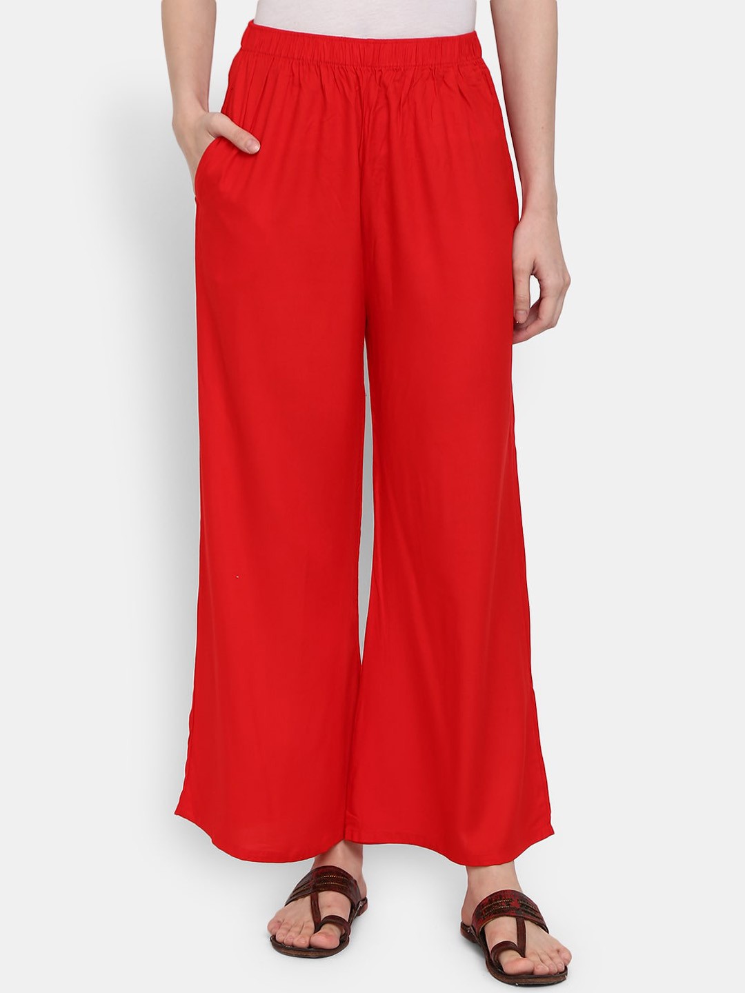 

V-Mart Women Mid-Rise Parallel Trousers, Red