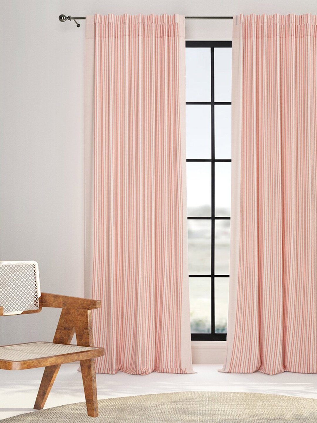 

Fabindia 2 Pieces Orange Striped Cotton Room Darkening Long Door Curtain