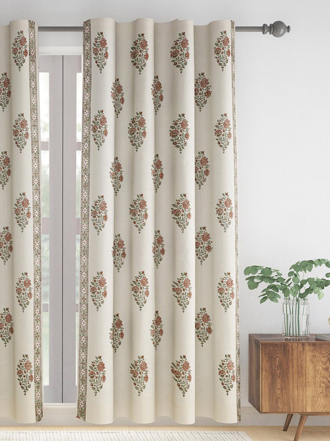 

Fabindia Cream-Coloured & Red Ethnic Motifs Sheer Cotton Window Curtain