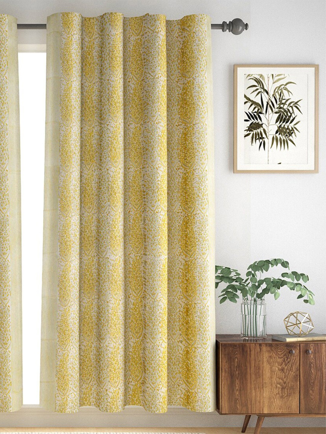 

Fabindia Yellow & White Ethnic Motifs Sheer Cotton Window Curtain