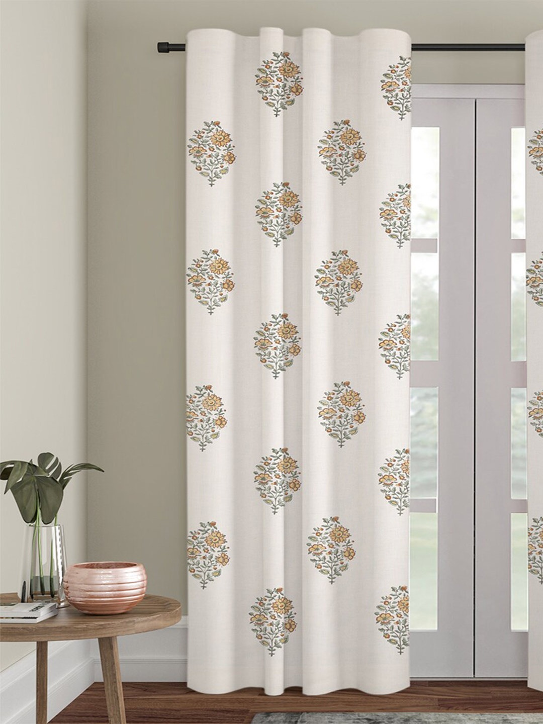 

Fabindia White & Mustard Ethnic Motifs Sheer Cotton Door Curtain