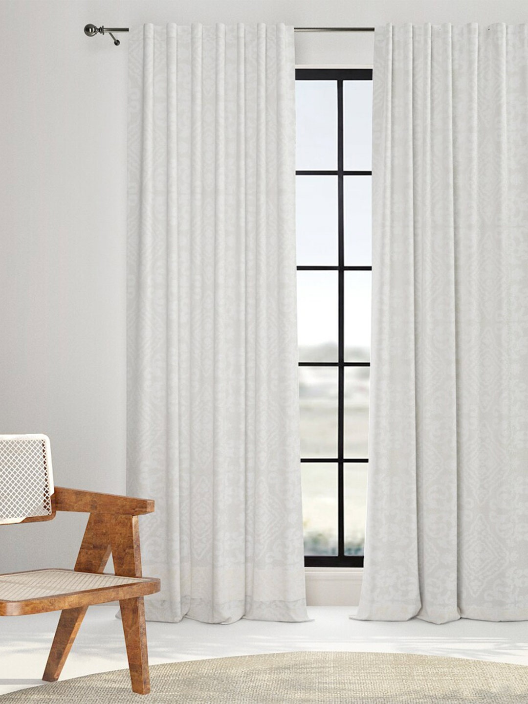 

Fabindia Cream-Coloured & White Ethnic Motifs Sheer Cotton Long Door Curtain
