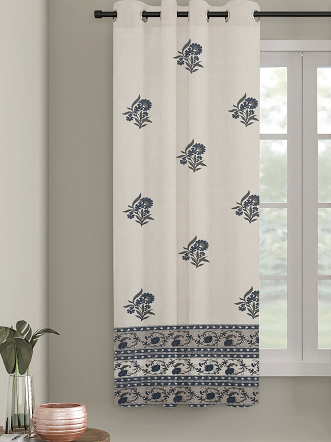 

Fabindia Sahaj White & Blue Ethnic Motif Printed Cotton Sheer Door Curtain