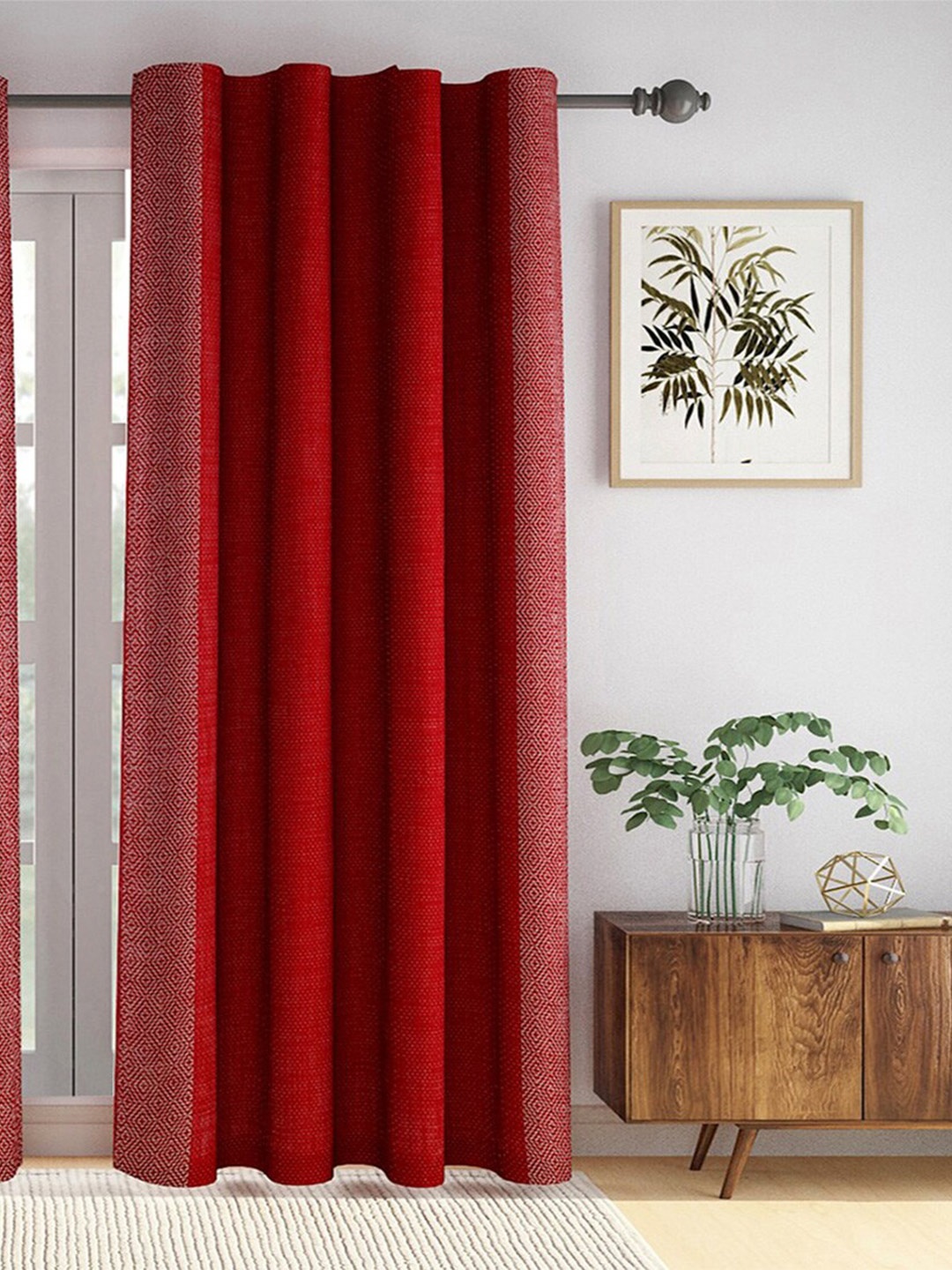 

Fabindia Enakshi Red & White Geometric Printed Cotton Room Darkening Long Door Curtain