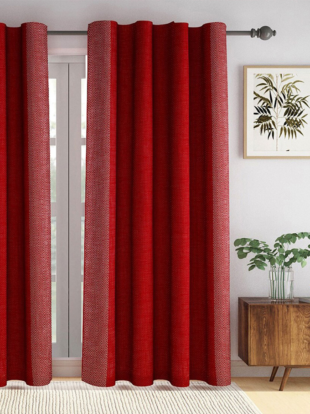 

Fabindia Red & White Geometric Cotton Semi Sheer Room Darkening Door Curtain