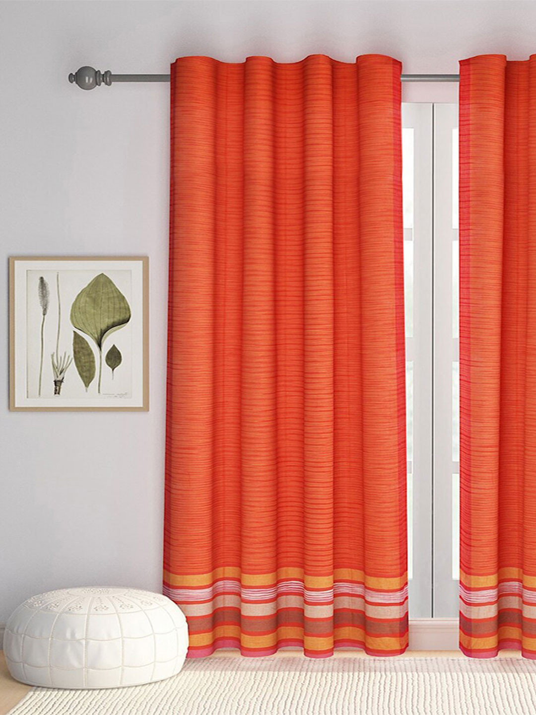 

Fabindia Orange Striped Cotton Room Semi-Sheer Window Curtain