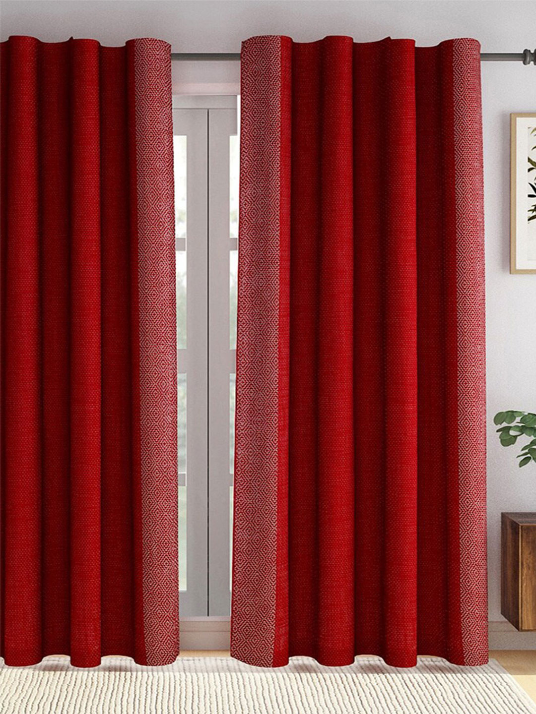 

Fabindia Red & White Geometric Cotton Room Darkening Window Curtain
