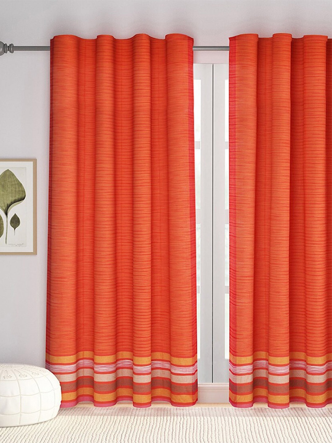 

Fabindia Orange Striped Cotton Room Semi-Sheer Door Curtain