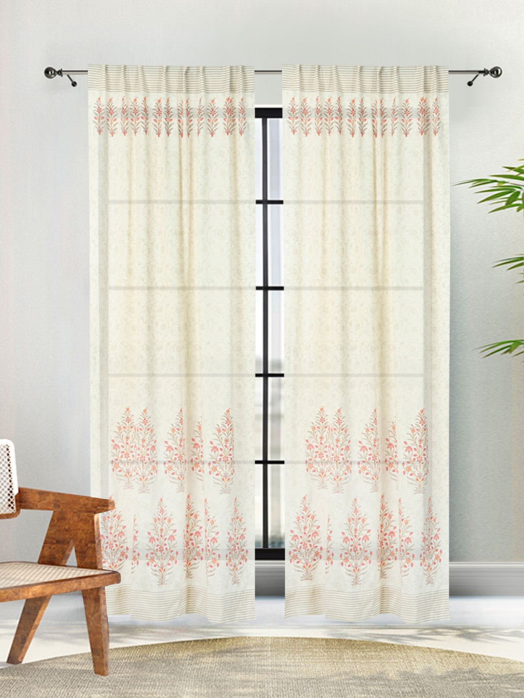 

Fabindia Pink & Cream-Coloured Ethnic Motifs Sheer Cotton Window Curtain