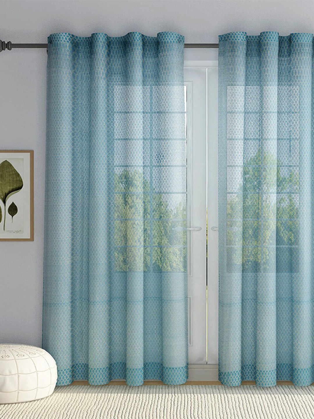 

Fabindia Blue & Gold-Toned Geometric Sheer Cotton Window Curtain