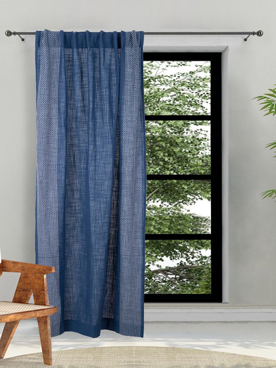 

Fabindia Blue & White Geometric Room Darkening Cotton Window Curtain