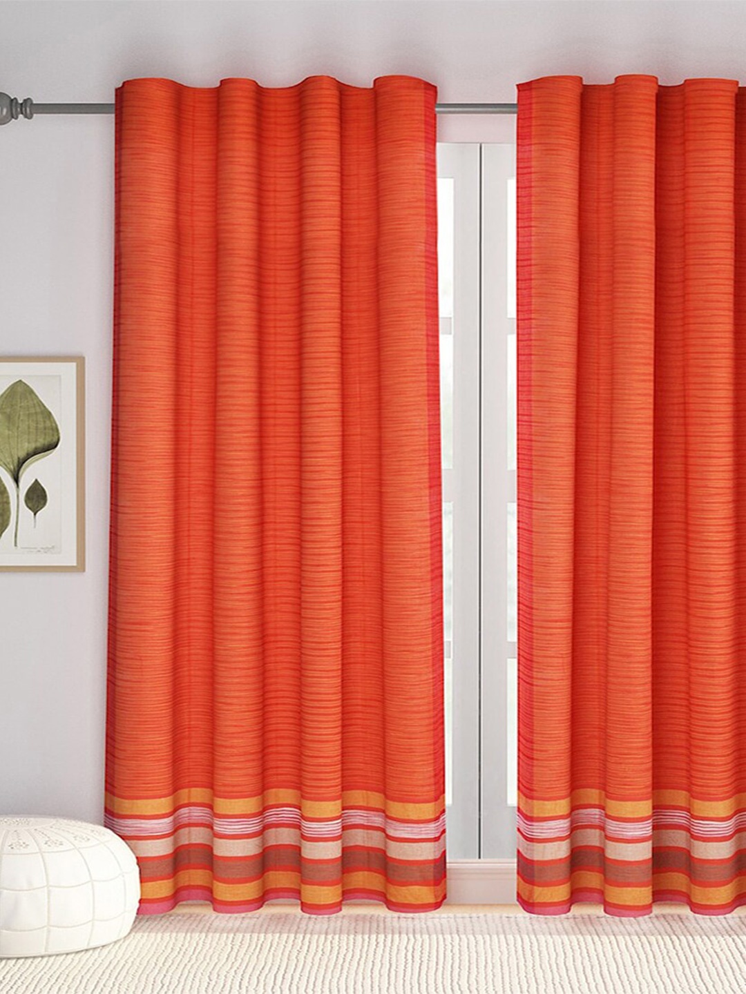 

Fabindia Chetana Orange & Pink Striped Room Darkening Long Door Curtain
