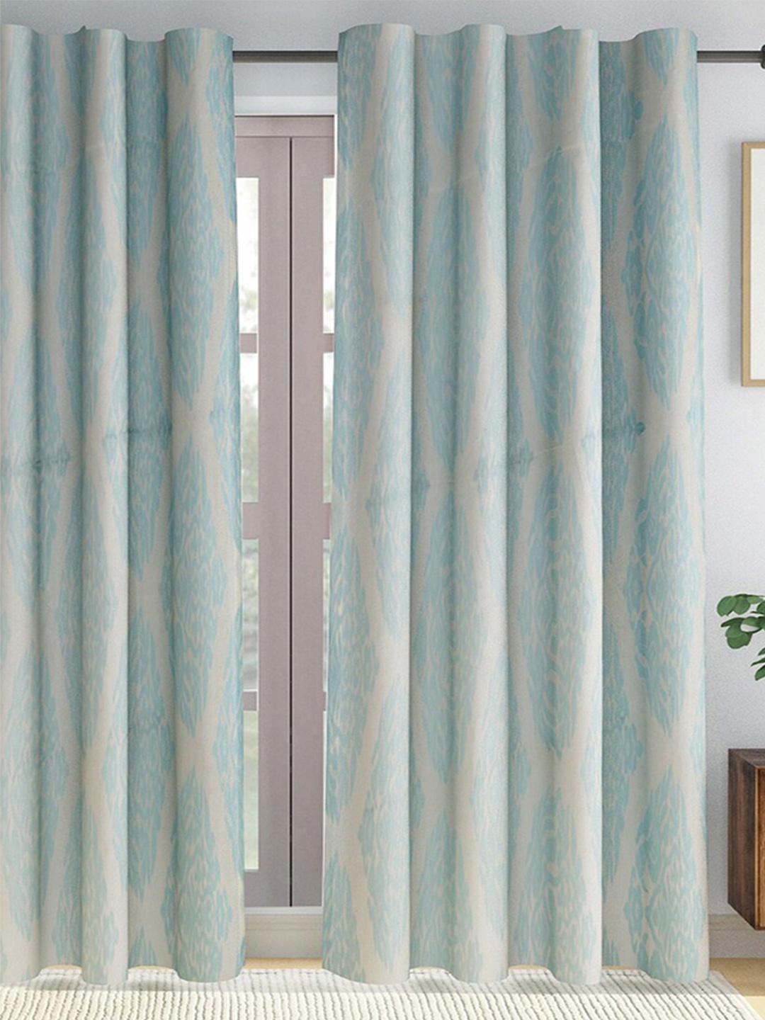 

Fabindia Meenal White & Teal Ethnic Motifs Printed Sheer Door Curtain