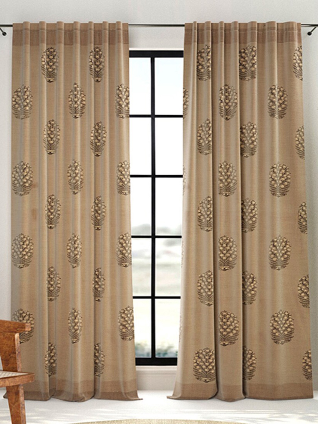 

Fabindia Ayur Gold-Toned Ethnic Motifs Printed Sheer Window Curtain